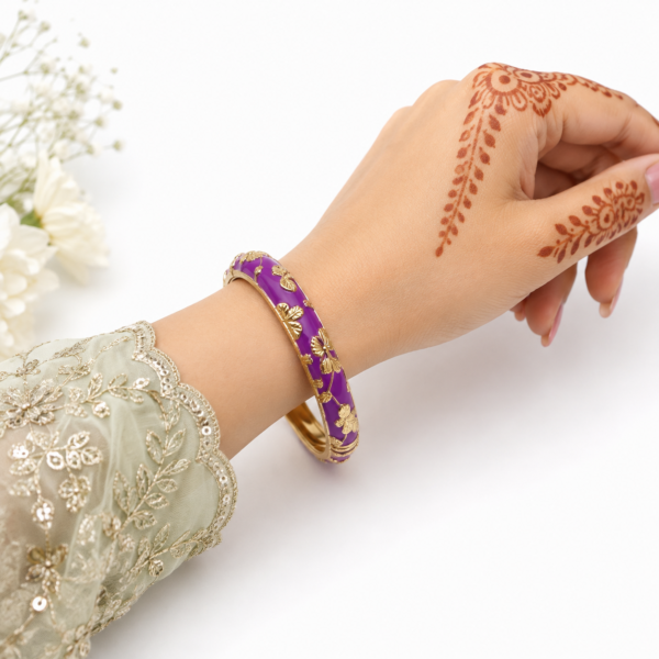 1 (6) ZL 030005500 Purple Floral Enamel Gold Bangle for Women