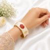 1 (6) ZL 03750600 White Pearl Red Shell Gold Cuff Bangle for Women