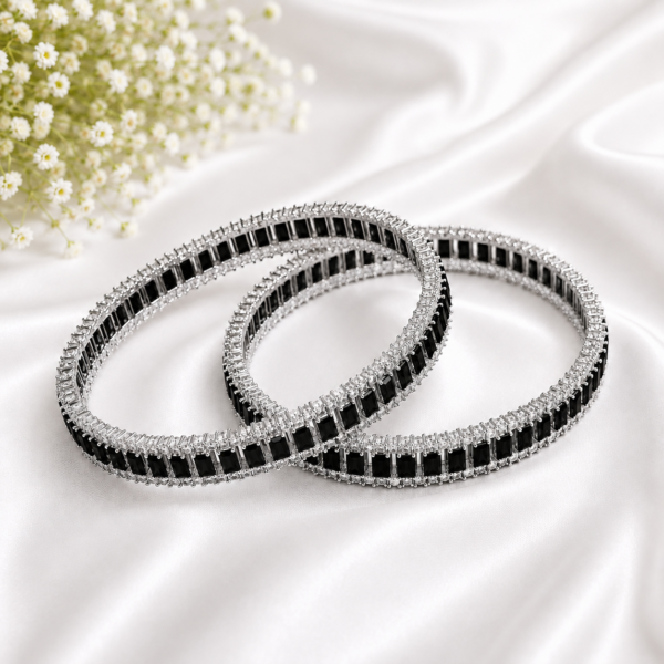 1 (7) ZL 01550020000 Black Zircon Bangle Set for Women