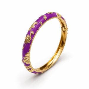 1 (7) ZL 030005500 Purple Floral Enamel Gold Bangle for Women