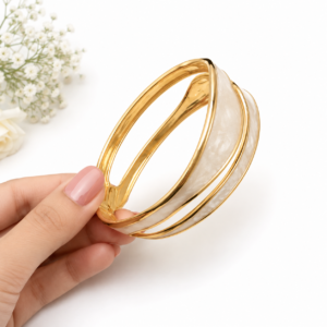 1 (8) ZL 03750600 White Pearl Double Band Gold Bangle for Women