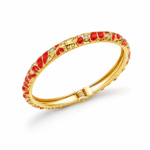 1 (9) ZL 030005500 Red Enamel Heart Design Gold Bangle for Women