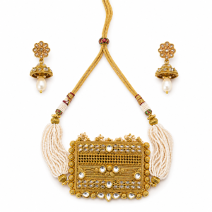 (12) ZL0200002600 Pearl Kundan Choker Necklace Set