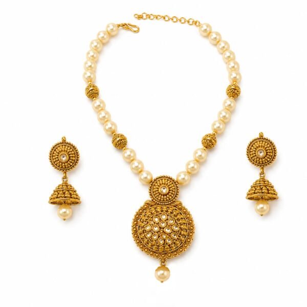 (13) ZL 0150002000 Traditional Pearl Jhumka Necklace Set
