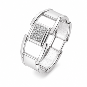 (1)ZL02250400 Silver Geometric Crystal Statement Bangle for Women