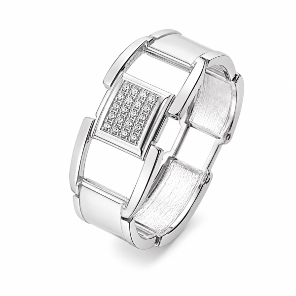 (1)ZL02250400 Silver Geometric Crystal Statement Bangle for Women