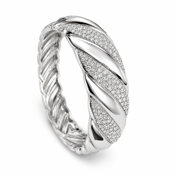 (3) ZL04500600 Silver Crystal Twist Bangle for Women