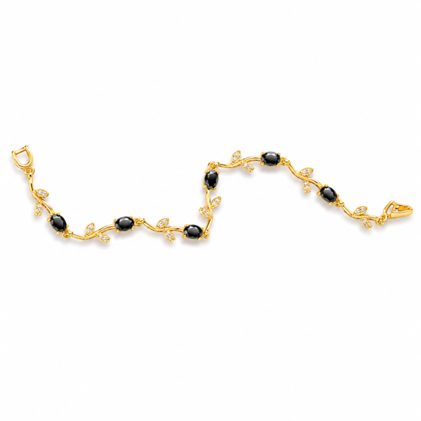 (6) ZL 04800650 Black Stone Leaf Bracelet