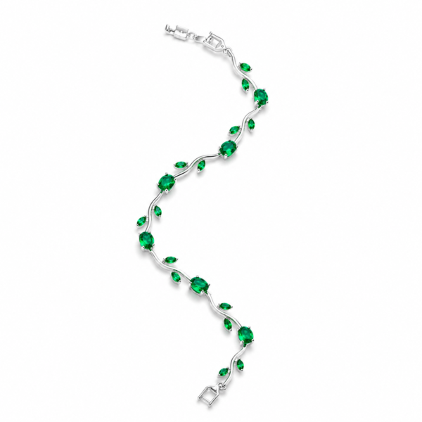 (9) ZL 04800650 Green Stone Leaf Bracelet