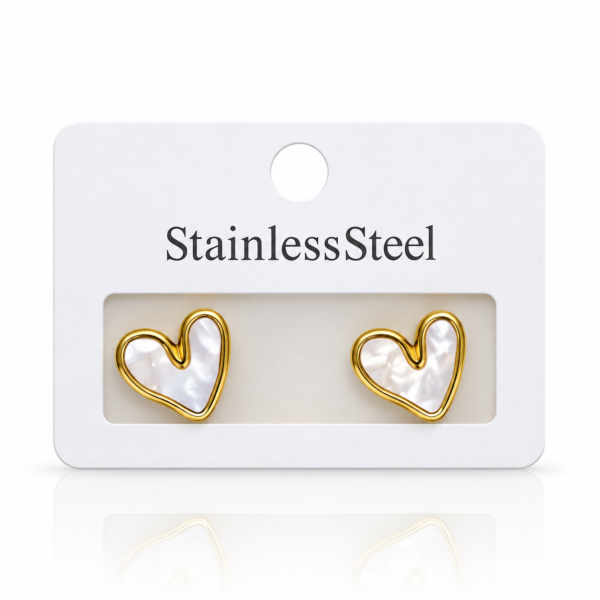 ZL 350 (2) Gold Pearl Heart Stud Earrings for Women