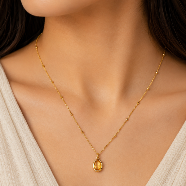 Gold Oval Crystal Pendant Necklace for Women
