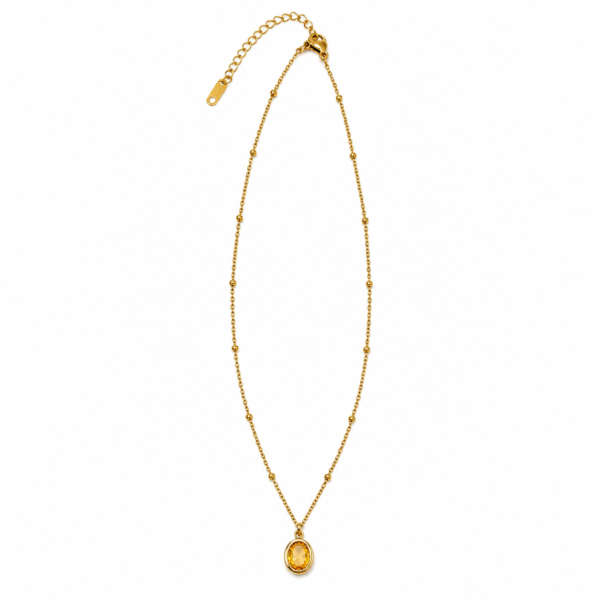 Gold Oval Crystal Pendant Necklace for Women