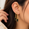ZL 450 (2) Gold Black Drop Earrings for Women
