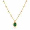 Gold Green Oval Crystal Pendant Necklace