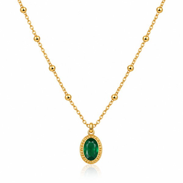 Gold Green Oval Crystal Pendant Necklace
