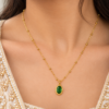 Gold Green Oval Crystal Pendant Necklace