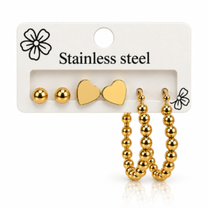 ZL 550 (3) Gold Heart and Hoop Earrings Set