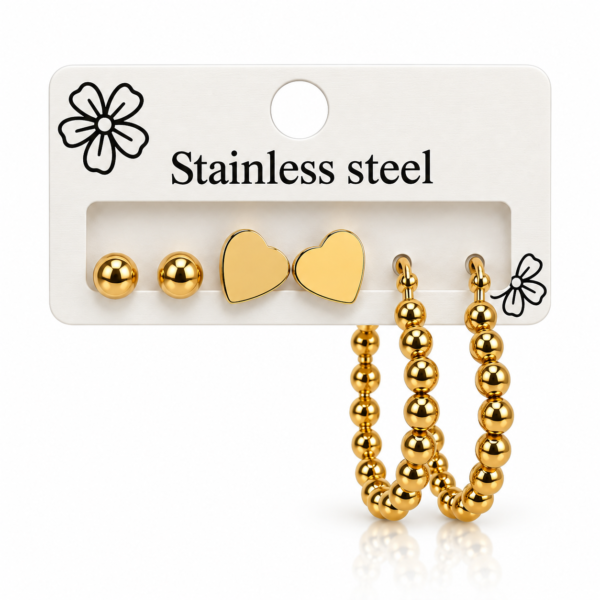 Gold Heart and Hoop Earrings Set