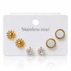 3 Pairs Gold Stud Earrings Set for Women