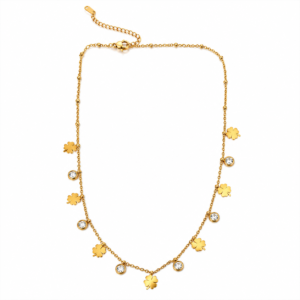 Gold Clover Charm Crystal Necklace for Women