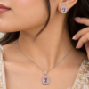 ZL 800 Silver Pink Crystal Necklace and Earrings Set