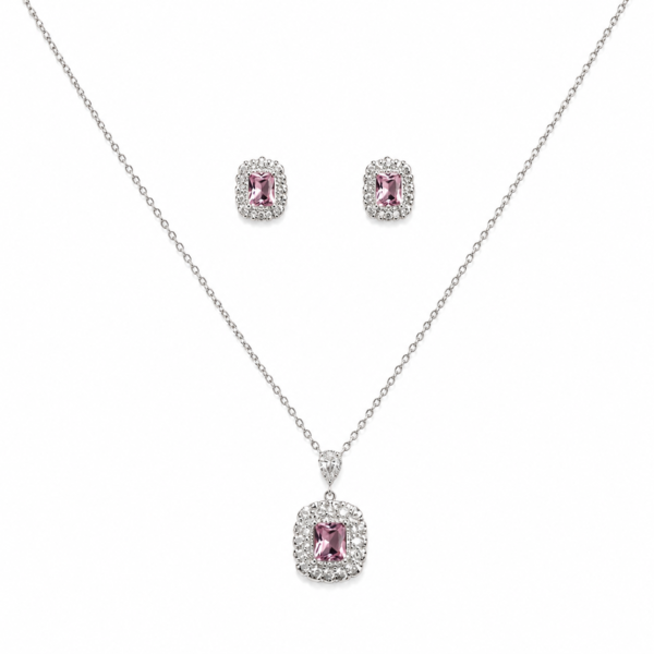 ZL 800 Silver Pink Crystal Necklace and Earrings Set