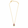 Ruby Red Rosebud Pendant Necklace with Green Leaves – ZenviraLuxe