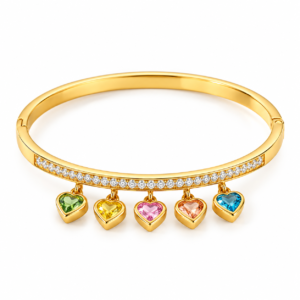 Gold Bangle with Colorful Heart Charms Gold Bangle with Colorful Heart Charms for Women – ZenviraLuxe