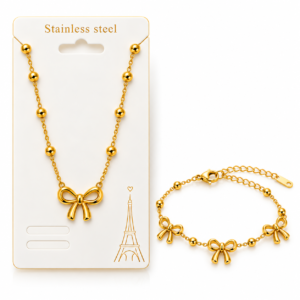 Gold Bow Necklace and Bracelet Set in Stainless Steel – ZenviraLuxe