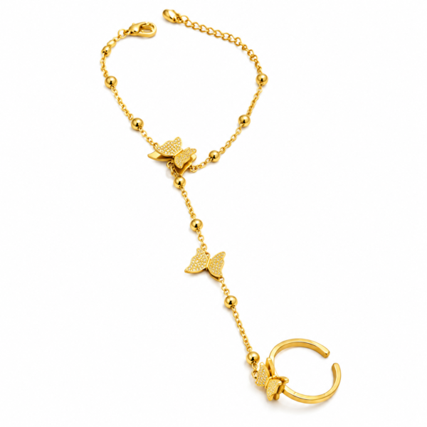 Gold Butterfly Hand Chain Bracelet with Ring for Women – ZenviraLuxe