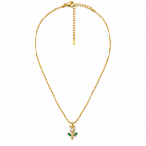 Gold Floral Pendant Necklace Product Shot Gold Crystal Tulip Pendant Necklace with Green Leaf Stones for Women – ZenviraLuxe