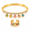 Gold Heart Charm Bracelet and Gemstone Ring Gold Multicolor Heart Charm Bangle and Rainbow Crystal Ring Set – ZenviraLuxe