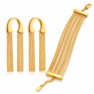 Gold Tassel Earrings and Multi Chain Bracelet Set for Women – ZenviraLuxe