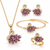 Purple Swan Jewelry Set with Gold Color Necklace Earrings Bracelet and Ring – ZenviraLuxe