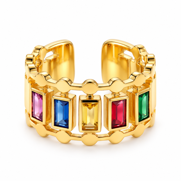 Rainbow Gemstone Gold Cuff Ring with Five Multicolor Stones – ZenviraLuxe