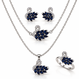 Sapphire Blue Swan Jewelry Set with Silver Color Necklaces Earrings and Ring – ZenviraLuxe