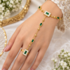 ZL 01500300 (1) Emerald Green Stone Gold Hand Chain Bracelet with Ring – ZenviraLuxe