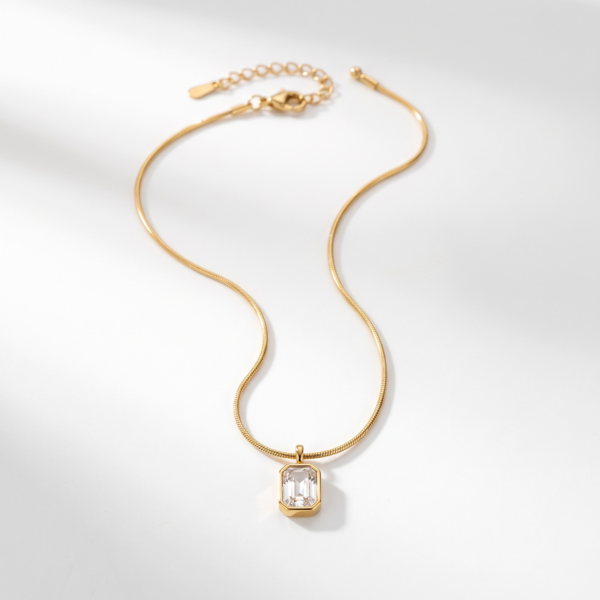 clear_stone_pendant_necklace_same_size Rectangular Crystal Pendant Necklace in Gold Color with Red Stone – ZenviraLuxe