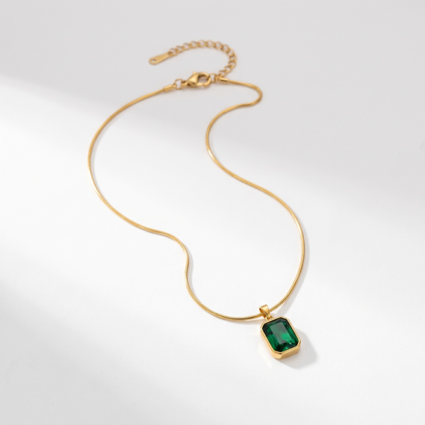 green_pendant_necklace_same_size Rectangular Crystal Pendant Necklace in Gold Color with Red Stone – ZenviraLuxe