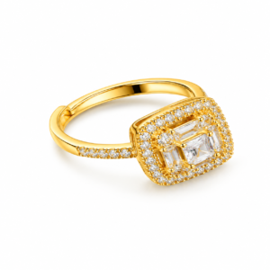 Gold Color Rectangular Zircon Ring for Women – ZenviraLuxe